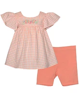 Bonnie Baby Girls 2-Piece Check Strawberry Top and Bike Shorts Set