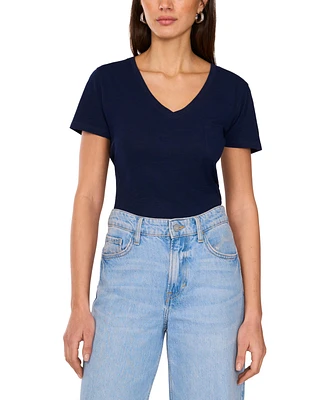 Vince Camuto Women's Cotton Solid-Color V-Neck Pocket T-Shirt