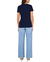 Vince Camuto Women's Cotton Solid-Color V-Neck Pocket T-Shirt