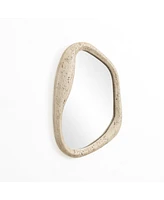LuxenHome Travertine-Style Frame Freeform Oval Wall Mirror