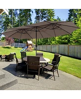 Gymax 15Ft Solar Led Patio Outdoor Double-Sided Umbrella w/ 48 Lights Crank
