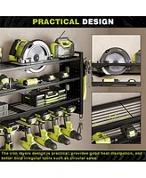 Hausource 4 Tier Power Tool Organizer Shelving Wall Mount Utility Storage Rack，Black