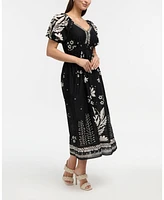 Ellen Tracy Women's Printed Puff Sleeve Maxi Dress
