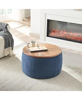 Round Upholstered Storage Ottoman with Removable Top for Use as Coffee Table or Footstool Handmade Accent Living Room Bedroom-The Pop Home