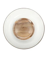 Gibson Home Wildgreens Large Glass Salad Bowl Set with Acacia Wood Base and Acacia Serving Utensils