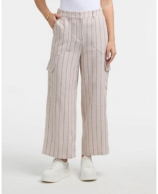 Ellen Tracy Women's Linen Cargo Wide Leg Pant