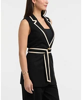 Ellen Tracy Women's Sleeveless Belted Vest with Contrast Detailing