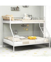 Twin over Full Metal Bunk Bed with Inclined Ladder Safety Guardrail, Slat Support