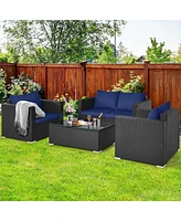 Pcs Patio Rattan Furniture Set Cushioned Sofa Chair Coffee Table