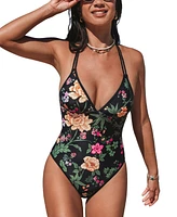 Cupshe Women's Floral Print Plunge One-Piece Swimsuit