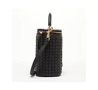 Susu Mini Purse Leather Black Crossbody Bag Weave Small Bucket Bag Women's Handbag