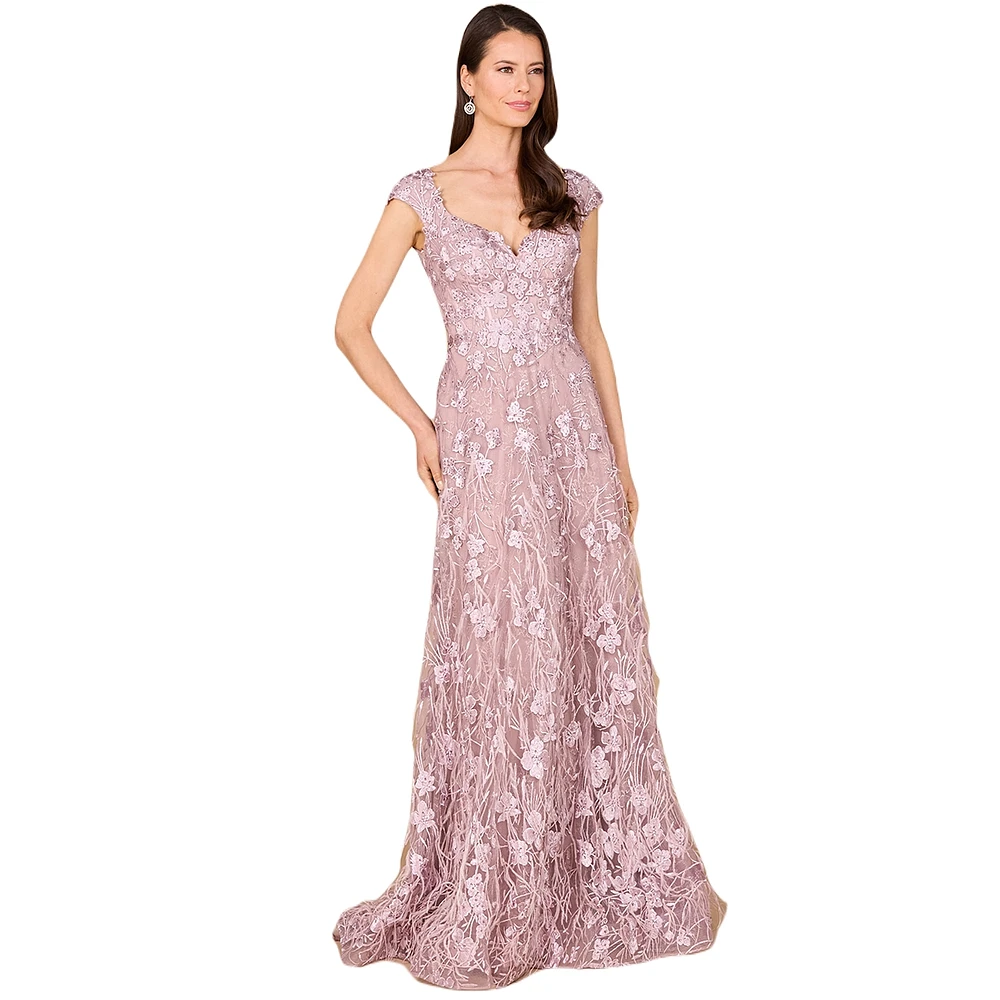 Lara Women's Cap Sleeves, A-line Dress with Feathers