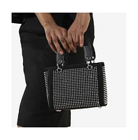 Women's Rhinestone Top Handle Handbag - Black