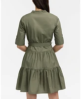 Ellen Tracy Women's Belted Tiered Shirt Dress