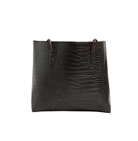 Women's Black Textured Leather Tote Bag Set