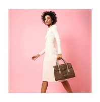 Women's Leather Brown Luster Tote Bag Set