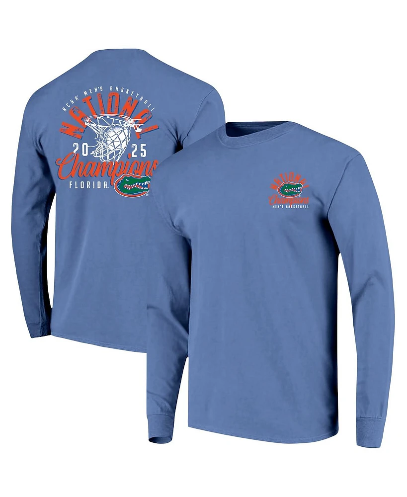 Image One Men's Blue Florida Gators 2025 Ncaa Basketball National Champions Distressed Net Long Sleeve T-Shirt