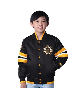 Starter Big Boys and Girls Black/Gold Boston Bruins Scout 1 Full-Snap Varsity Jacket