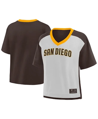 Fanatics Women's Brown/Graphite San Diego Padres Oversized Race To Win V-Neck T-Shirt