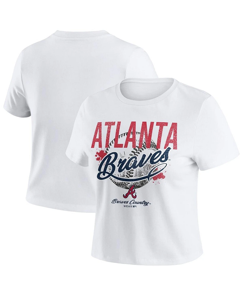 Wear By Erin Andrews Women's White Atlanta Braves Distressed Cropped Baby T-Shirt