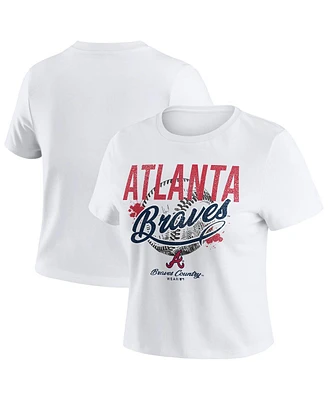 Wear By Erin Andrews Women's White Atlanta Braves Distressed Cropped Baby T-Shirt