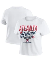 Wear By Erin Andrews Women's White Atlanta Braves Distressed Cropped Baby T-Shirt
