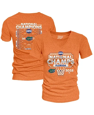 Blue 84 Women's Orange Florida Gators 2025 Ncaa Men's Basketball National Champions Bracket Tri-Blend V-Neck T-Shirt
