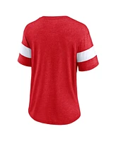 Fanatics Women's Heather Red Washington Capitals Distressed Tri-Blend V-Neck Half-Sleeve T-Shirt