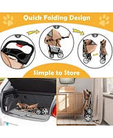 Folding Dog Stroller for Small Medium Dogs Cats Puppy, 4 Lockable Wheels Cat Stroller Pet Travel Carrier Strolling Cart, Safety Belt, Removable Liner
