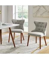 Pedro Mid-Century Modern Waterproof Button-Tufted Dining Chair with Wingback and Solid Wood Legs,Set of 2