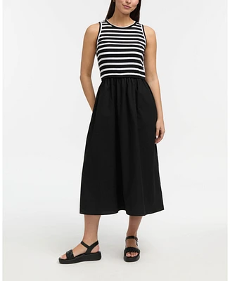 Ellen Tracy Women's Sleeveless Mixed Media Midi Dress