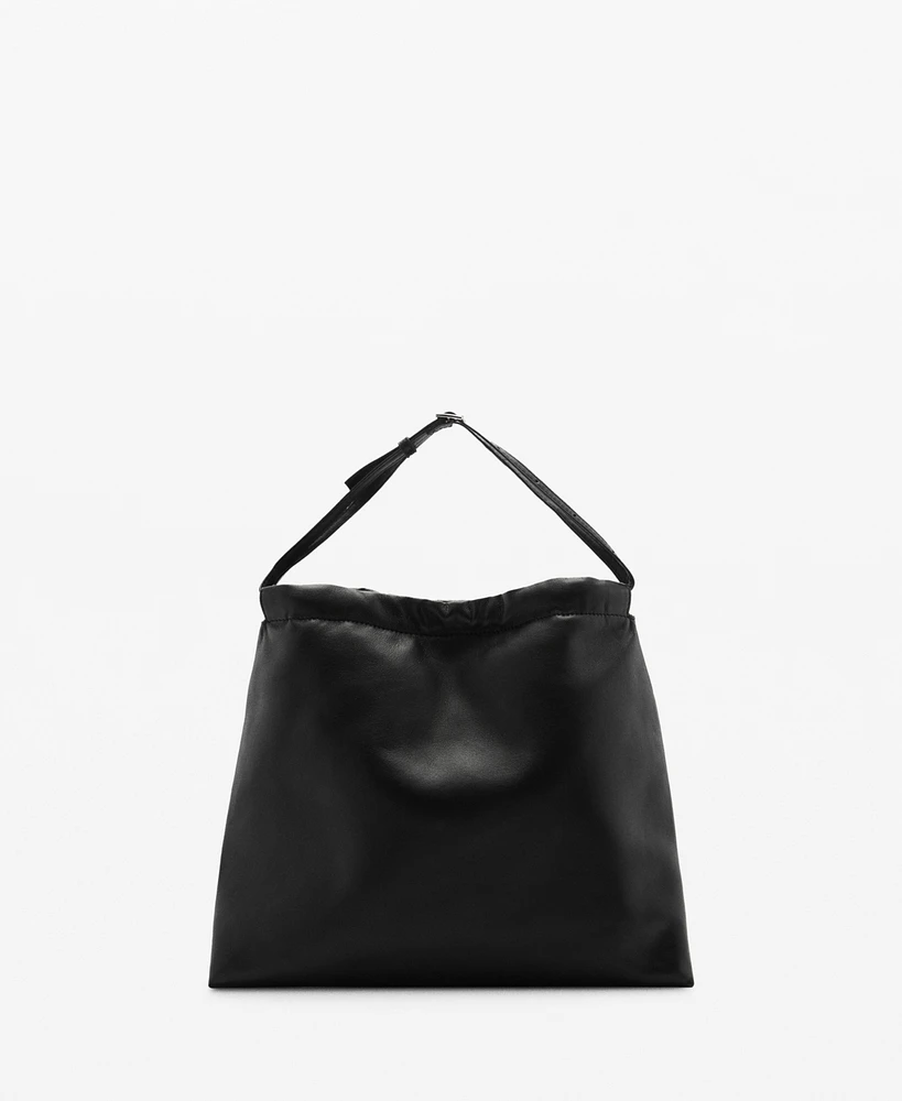 Mango Women's Gathered Detail Leather Shopper Bag