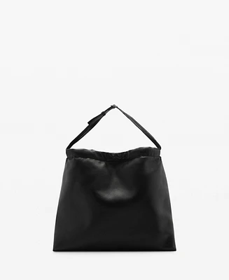 Mango Women's Gathered Detail Leather Shopper Bag