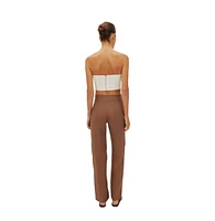 Labeca London Women's Asher Linen Cut Out Contrast Stitch Pants