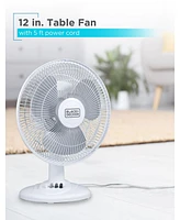 Black+Decker Desk Fan for Home and Office, 12” Fan with 3 Speed Settings, Oscillating Portable Fan for Office Desk, Table Top and Kitchen Table