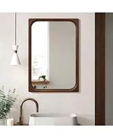 LuxenHome Rubberwood Frame Rectangle 35-Inch Tall Wall Mirror, Accent and Vanity