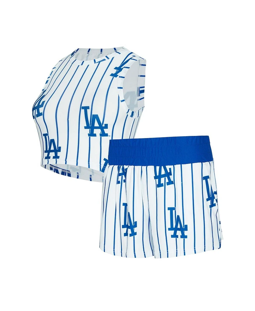 Concepts Sport Women's 2-Piece White Los Angeles Dodgers Pinstripe Record Tank Top and Short Set