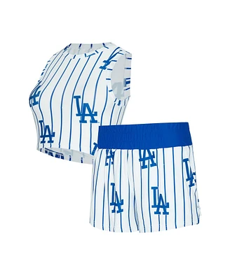 Concepts Sport Women's 2-Piece White Los Angeles Dodgers Pinstripe Record Tank Top and Short Set
