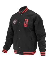 Fisll Men's and Women's Black La Clippers Logo Man Shadow Collection Full-Snap Varsity Jacket