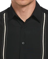 Cubavera Men's Pick Stitch Panel Short Sleeve Button-Down Shirt