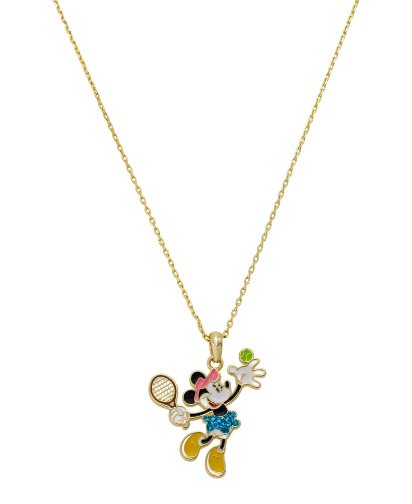 Disney Crystal Minnie Mouse Playing Tennis Pendant Necklace