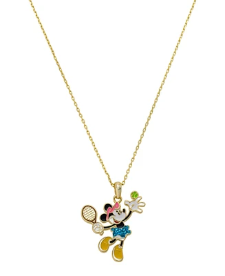 Disney Crystal Minnie Mouse Playing Tennis Pendant Necklace