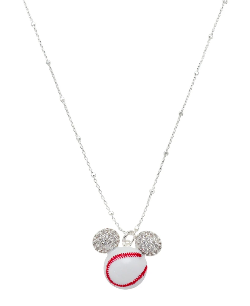 Disney Mickey Mouse Cubic Zirconia Baseball Pendant Necklace