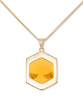 Marcasite (1/6 ct. t.w.) & Amber (1/10 ct. t.w.) Polygon Bee Pendant Necklace in 18k Gold Over Sterling Silver, 18"