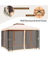 10 x 10 Feet 2-Tier Vented Metal Canopy with Mosquito Netting