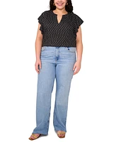 Vince Camuto Plus Split-Neck Ruffle-Sleeve Blouse