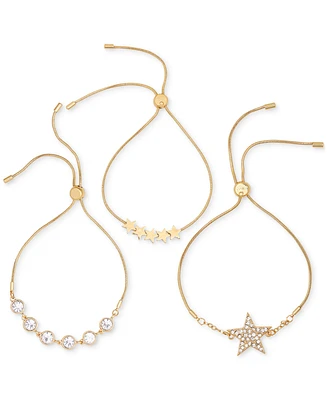 Guess 3-Pc. Set Rhinestone Bezel & Star Slider Bracelets