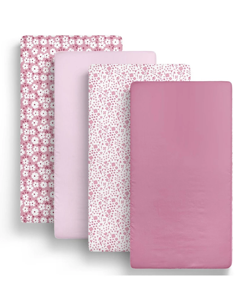 The Peanutshell Fitted Crib Sheet Set, Daisy, 4 Pack