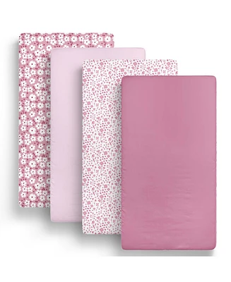 The Peanutshell Fitted Crib Sheet Set, Daisy, 4 Pack