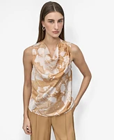 Dkny Women's Printed Satin Cowlneck Sleeveless Blouse